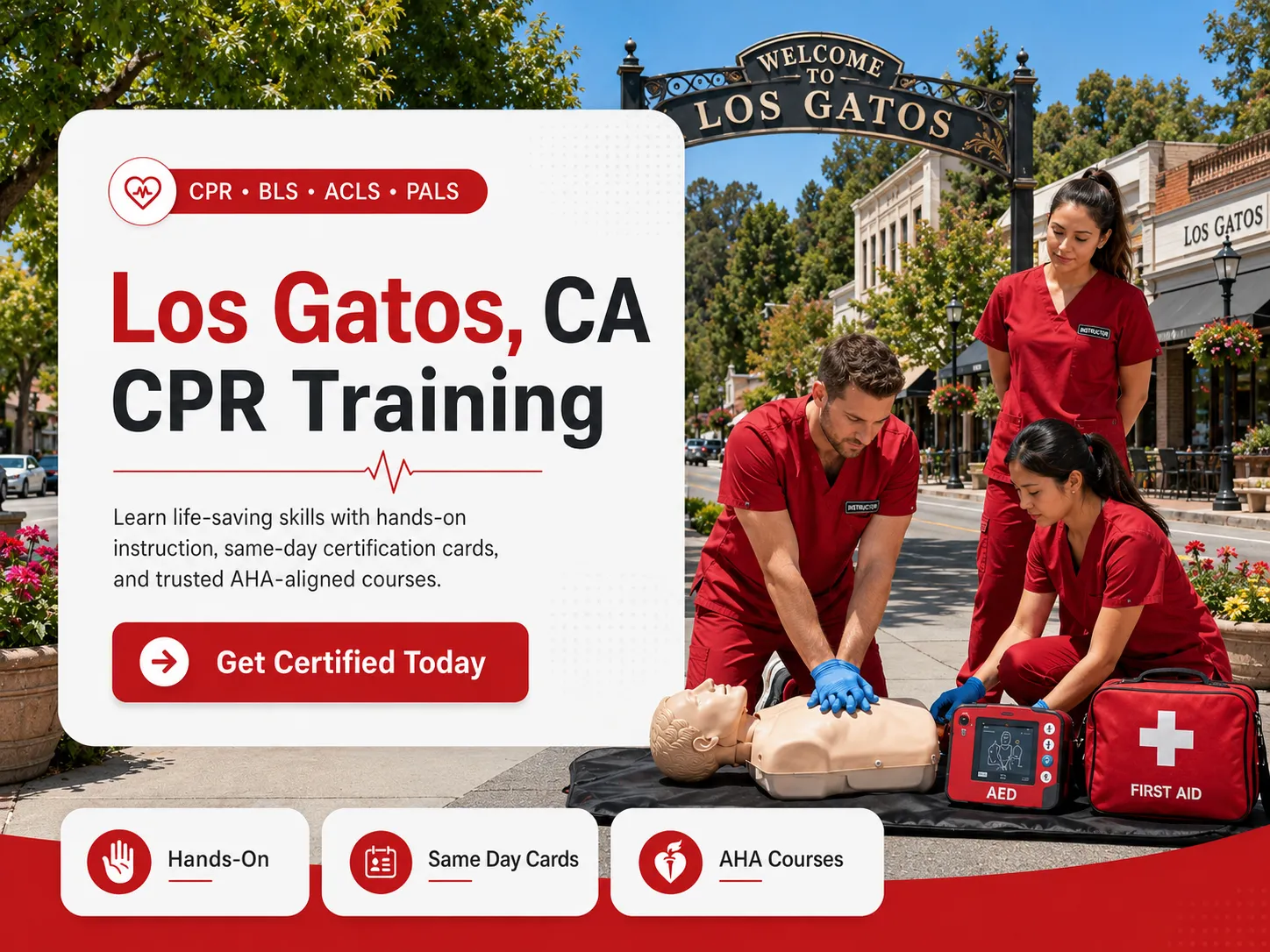 AED demonstration during CPR class in Los Gatos, CA