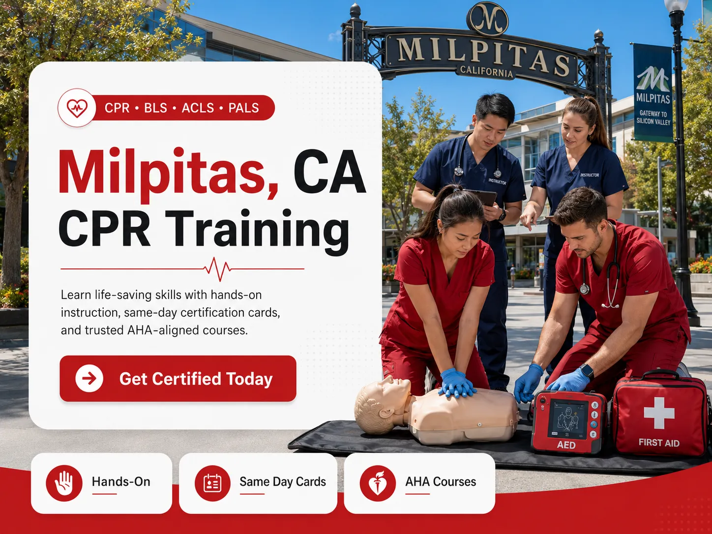 CPR mannequin drill at BLS certification training in Milpitas, CA